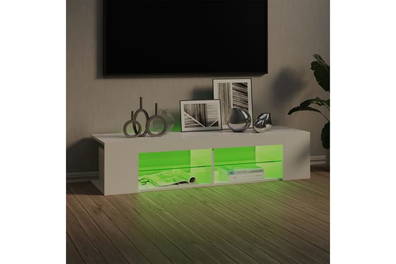 TV-bänk med LED-belysning vit högglans 135x39x30 cm - Vit - Möbler - Vardagsrum - Tv-möbler & mediamöbler - Tv-bänkar