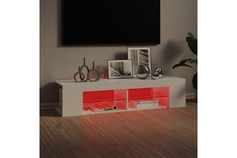 TV-bänk med LED-belysning vit högglans 135x39x30 cm - Vit - Möbler - Vardagsrum - Tv-möbler & mediamöbler - Tv-bänkar