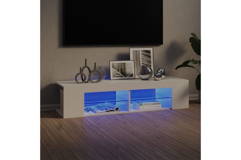 TV-bänk med LED-belysning vit högglans 135x39x30 cm - Vit - Möbler - Vardagsrum - Tv-möbler & mediamöbler - Tv-bänkar