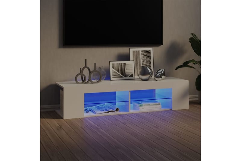TV-bänk med LED-belysning vit högglans 135x39x30 cm - Vit - Tv-bänkar