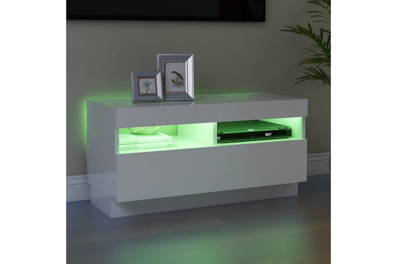 TV-bänk med LED-belysning vit högglans 80x35x40 cm - Vit - Tv-bänkar