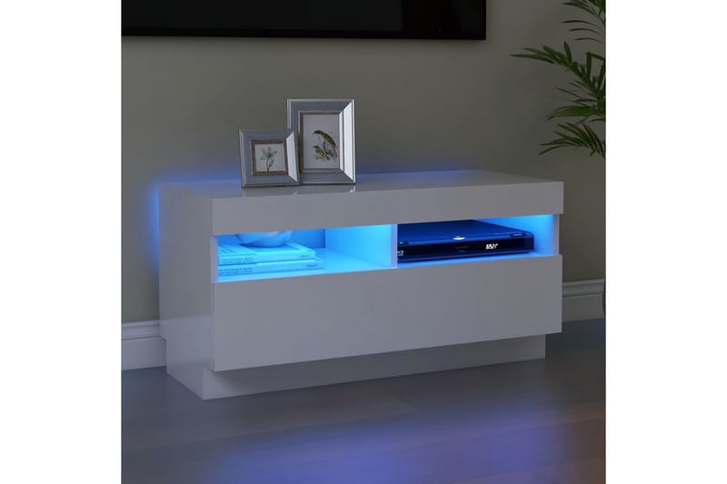 TV-bänk med LED-belysning vit högglans 80x35x40 cm - Vit - Möbler - Vardagsrum - Tv-möbler & mediamöbler - Tv-bänkar