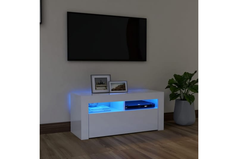 TV-bänk med LED-belysning vit högglans 90x35x40 cm - Vit - Möbler - Vardagsrum - Tv-möbler & mediamöbler - Tv-bänkar
