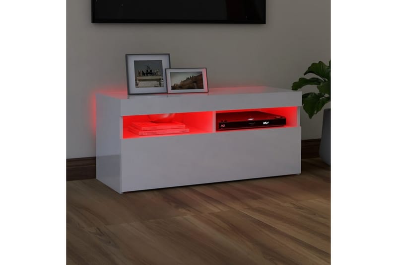 TV-bänk med LED-belysning vit högglans 90x35x40 cm - Vit - Möbler - Vardagsrum - Tv-möbler & mediamöbler - Tv-bänkar