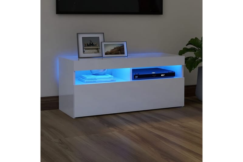 TV-bänk med LED-belysning vit högglans 90x35x40 cm - Vit - Möbler - Vardagsrum - Tv-möbler & mediamöbler - Tv-bänkar