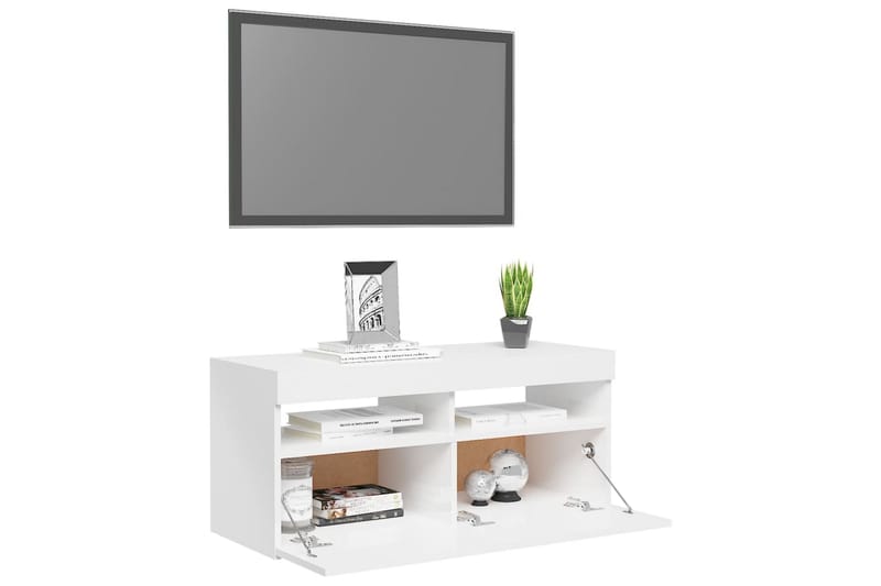 TV-bänk med LED-belysning vit högglans 90x35x40 cm - Vit - Möbler - Vardagsrum - Tv-möbler & mediamöbler - Tv-bänkar