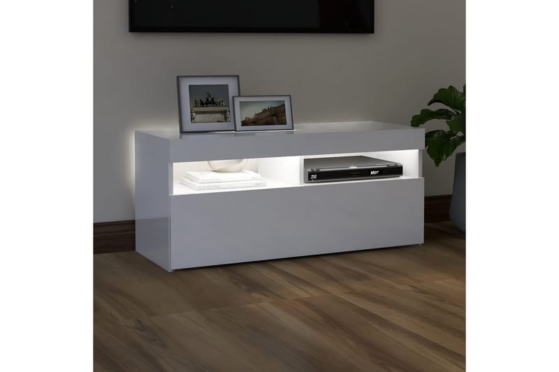 TV-bänk med LED-belysning vit högglans 90x35x40 cm - Vit - Möbler - Vardagsrum - Tv-möbler & mediamöbler - Tv-bänkar