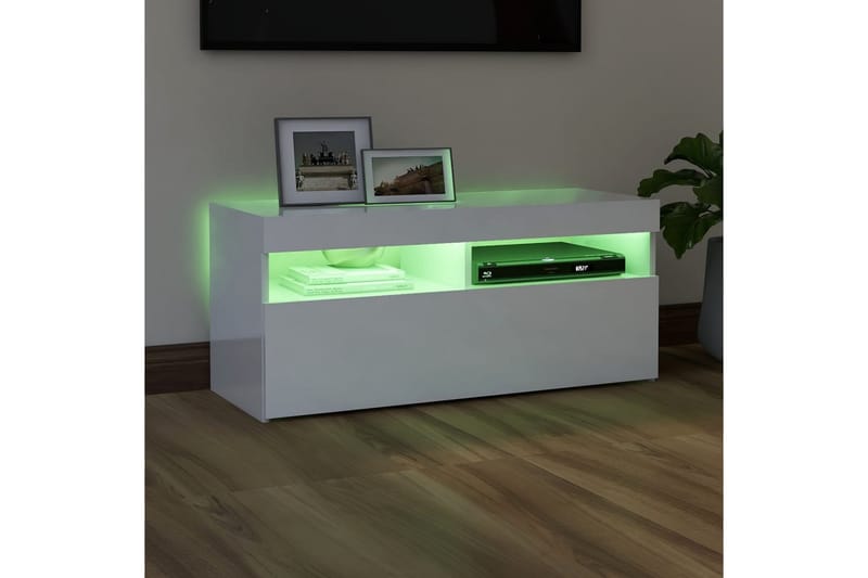 TV-bänk med LED-belysning vit högglans 90x35x40 cm - Vit - Möbler - Vardagsrum - Tv-möbler & mediamöbler - Tv-bänkar