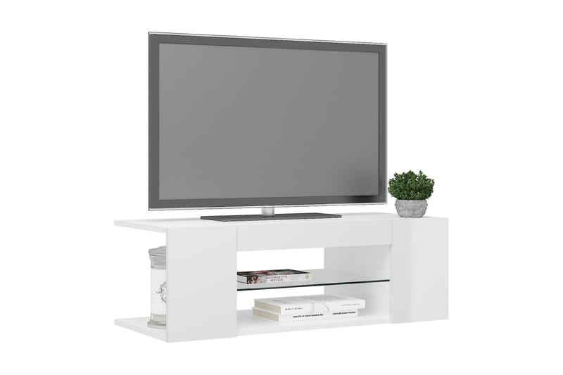 TV-bänk med LED-belysning vit högglans 90x39x30 cm - Vit - Tv-bänkar