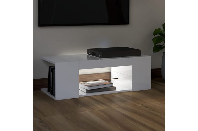 TV-bänk med LED-belysning vit högglans 90x39x30 cm - Vit - Möbler - Vardagsrum - Tv-möbler & mediamöbler - Tv-bänkar