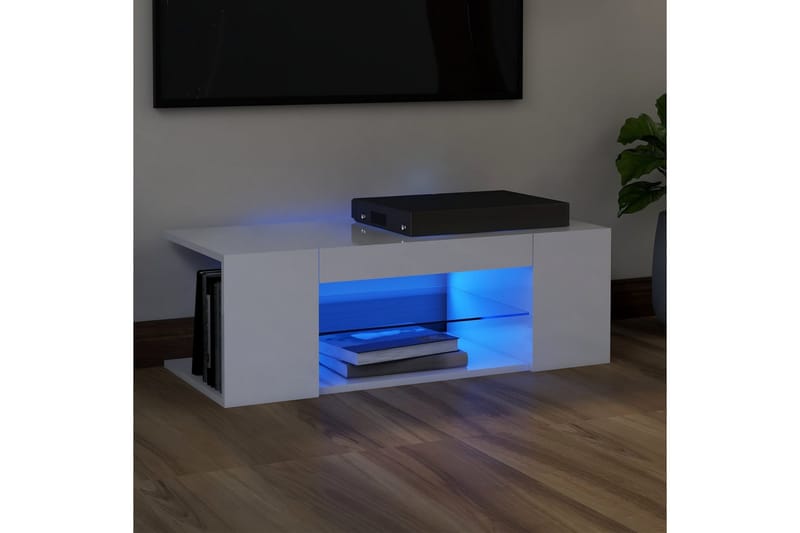 TV-bänk med LED-belysning vit högglans 90x39x30 cm - Vit - Möbler - Vardagsrum - Tv-möbler & mediamöbler - Tv-bänkar