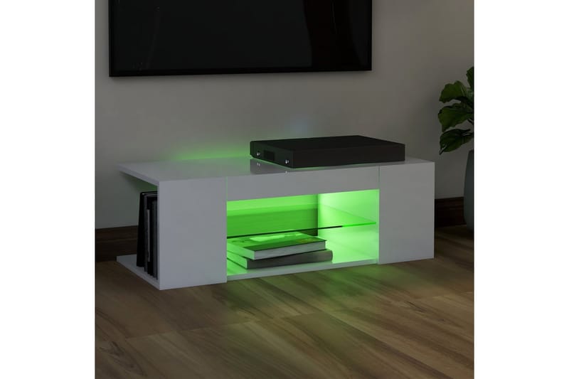 TV-bänk med LED-belysning vit högglans 90x39x30 cm - Vit - Möbler - Vardagsrum - Tv-möbler & mediamöbler - Tv-bänkar