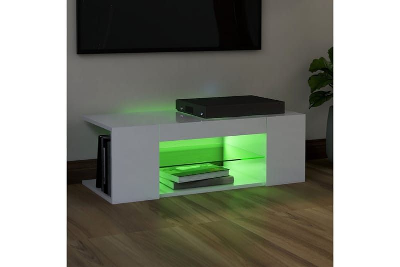 TV-bänk med LED-belysning vit högglans 90x39x30 cm - Vit - Tv-bänkar