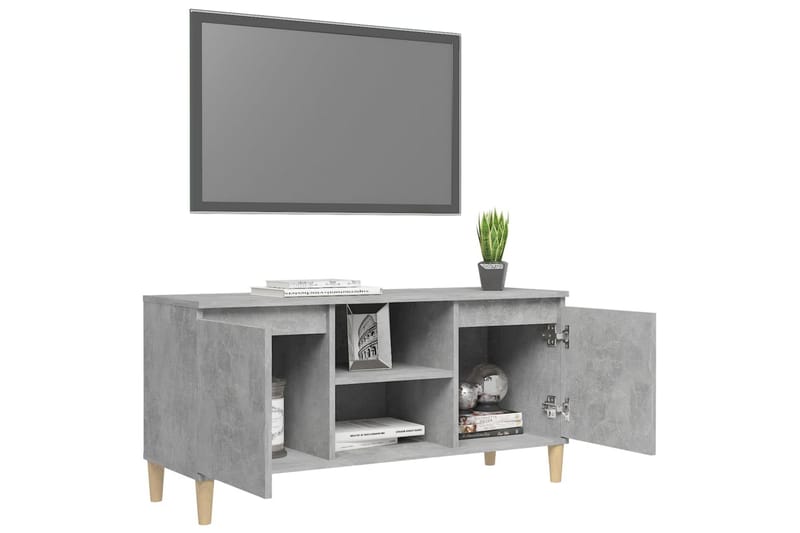 TV-bänk med massiva ben betonggrå 103,5x35x50 cm - Grå - Tv-bänkar