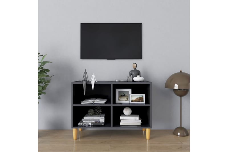 TV-bänk med massiva ben grå högglans 69,5x30x50 cm - Grå - Tv-bänkar