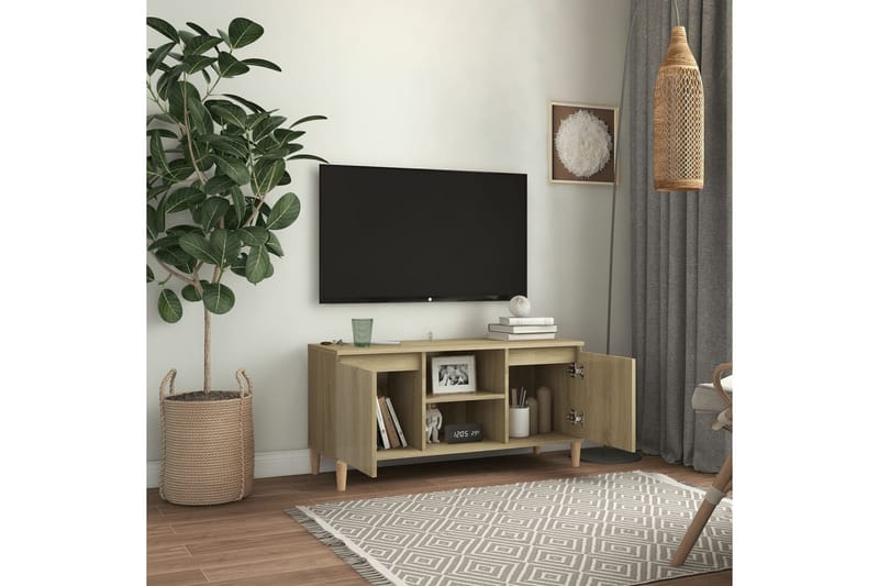 TV-bänk med massiva ben sonoma-ek 103,5x35x50 cm - Brun - Möbler - Vardagsrum - Tv-möbler & mediamöbler - Tv-bänkar