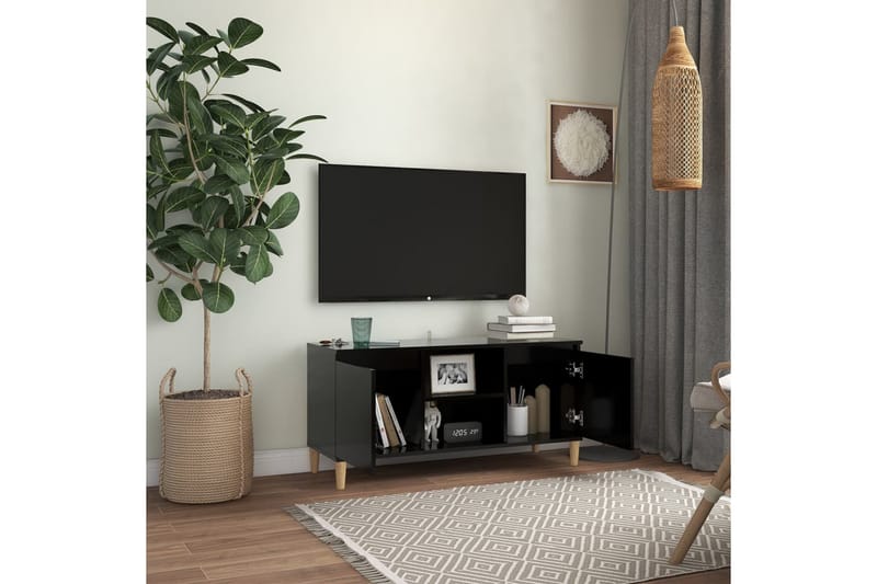 TV-bänk med massiva ben svart 103,5x35x50 cm - Svart - Möbler - Vardagsrum - Tv-möbler & mediamöbler - Tv-bänkar
