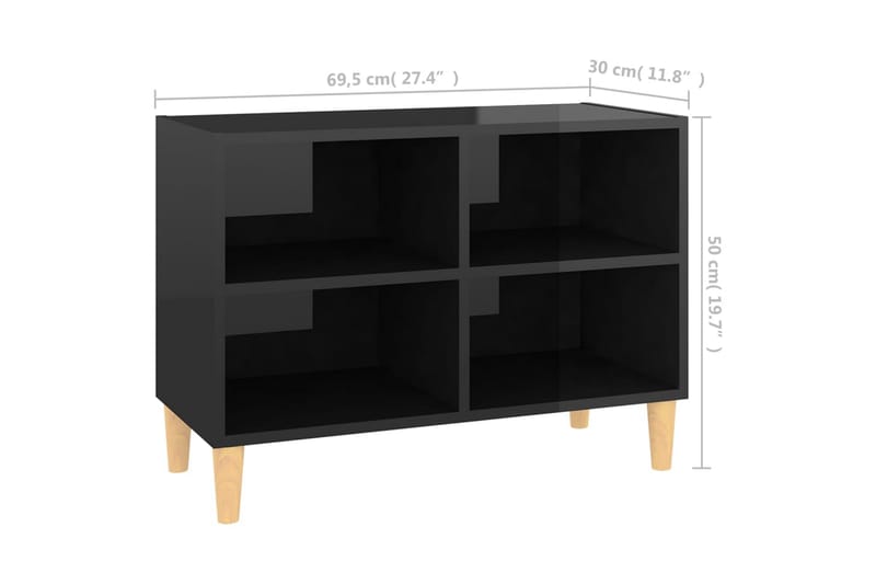 TV-bänk med massiva ben svart högglans 69,5x30x50 cm - Svart - Tv-bänkar