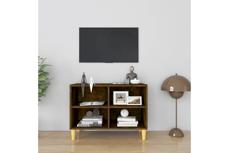 TV-bänk med massiva träben rökfärgad ek 69,5x30x50 cm - Brun - Möbler - Vardagsrum - Tv-möbler & mediamöbler - Tv-b�änkar