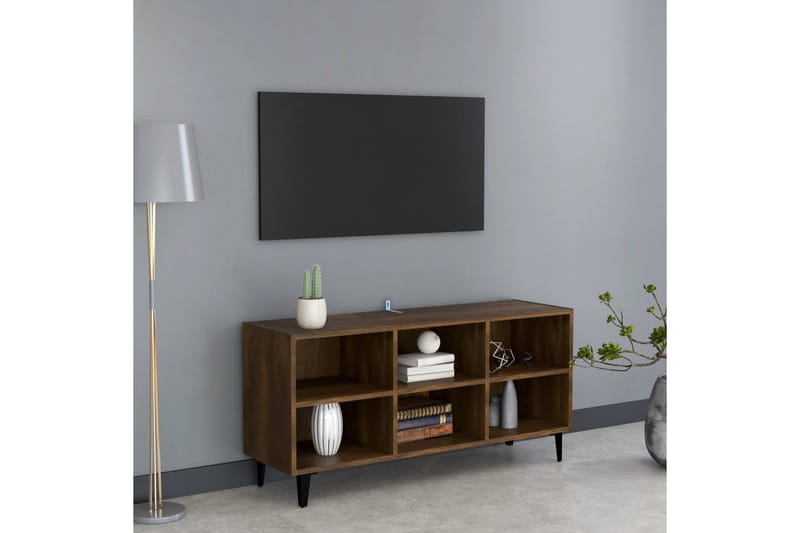TV-bänk med metallben brun ek 103,5x30x50 cm - Brun - Tv-bänkar