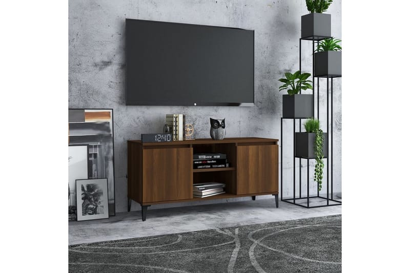TV-bänk med metallben brun ek 103,5x35x50 cm - Brun - Möbler - Vardagsrum - Tv-möbler & mediamöbler - Tv-bänkar