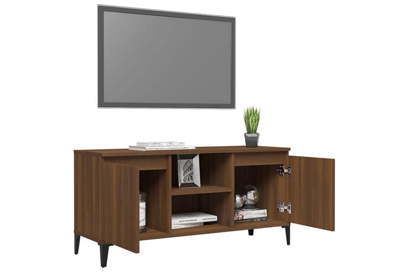 TV-bänk med metallben brun ek 103,5x35x50 cm - Brun - Möbler - Vardagsrum - Tv-möbler & mediamöbler - Tv-bänkar