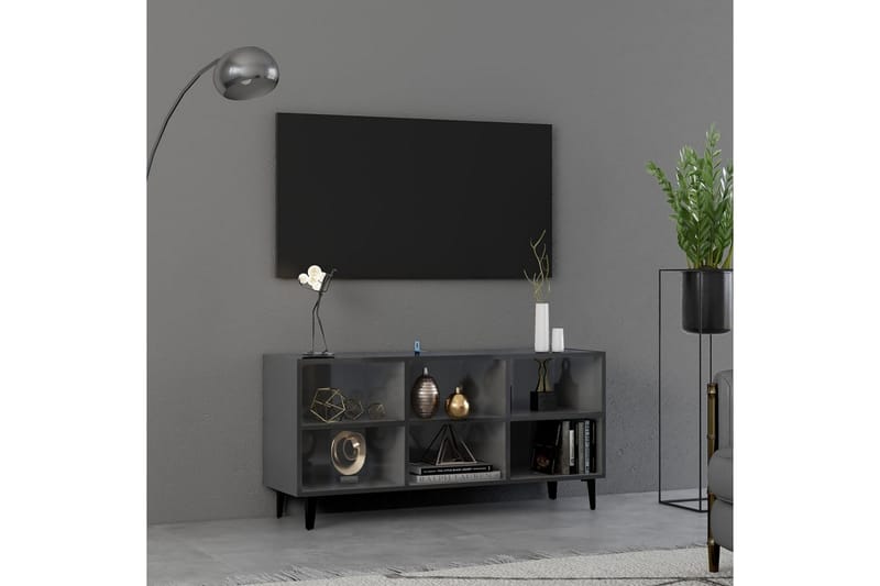 TV-bänk med metallben grå högglans 103,5x30x50 cm - Grå - Tv-bänkar