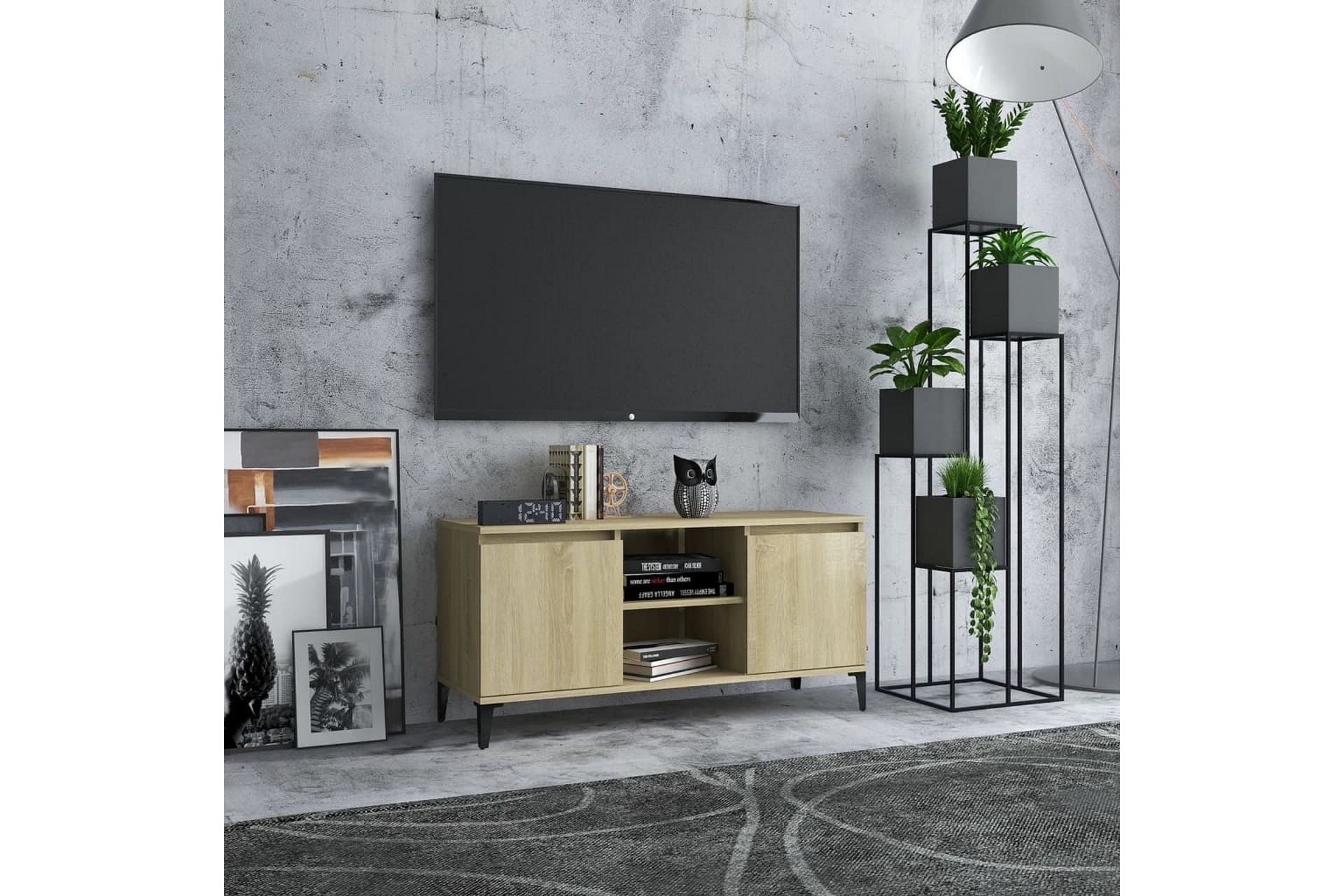 TV-bänk med metallben sonoma-ek 103,5x35x50 cm - Brun - Möbler - Vardagsrum - Tv-möbler & mediamöbler - Tv-bänkar