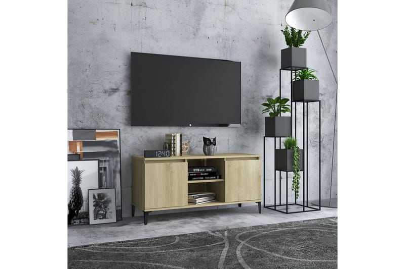 TV-bänk med metallben sonoma-ek 103,5x35x50 cm - Brun - Tv-bänkar