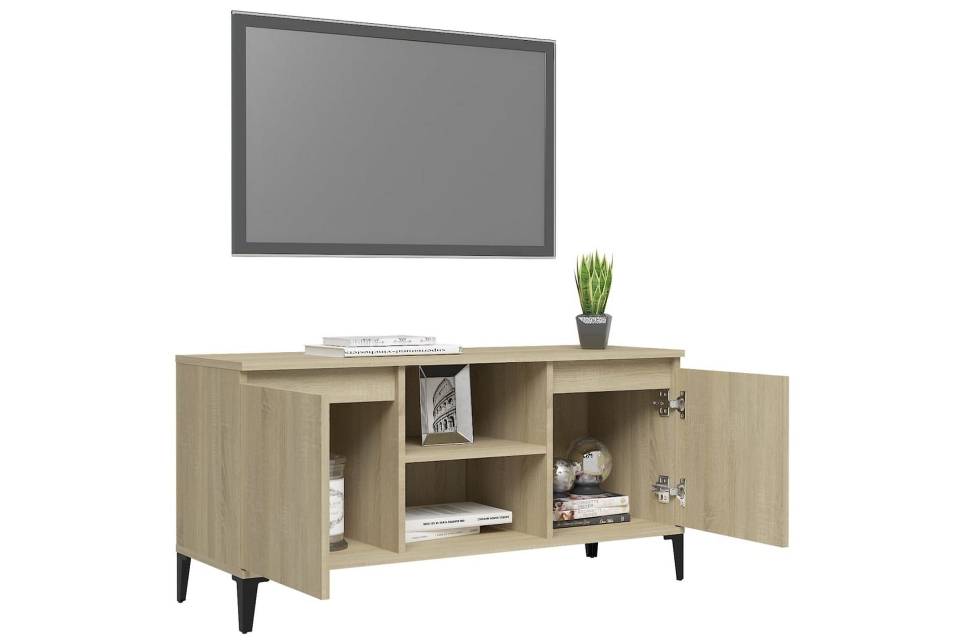 TV-bänk med metallben sonoma-ek 103,5x35x50 cm - Brun - Möbler - Vardagsrum - Tv-möbler & mediamöbler - Tv-bänkar