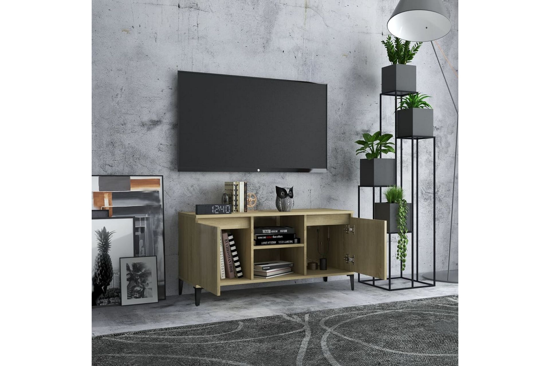 TV-bänk med metallben sonoma-ek 103,5x35x50 cm - Brun - Möbler - Vardagsrum - Tv-möbler & mediamöbler - Tv-bänkar