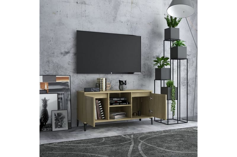 TV-bänk med metallben sonoma-ek 103,5x35x50 cm - Brun - Möbler - Vardagsrum - Tv-möbler & mediamöbler - Tv-bänkar