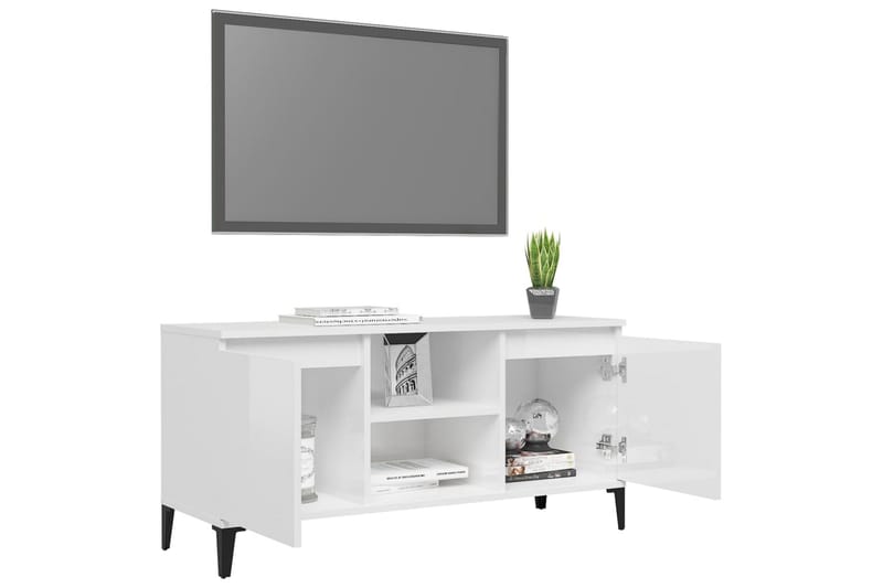 TV-bänk med metallben vit högglans 103,5x35x50 cm - Vit - Tv-bänkar