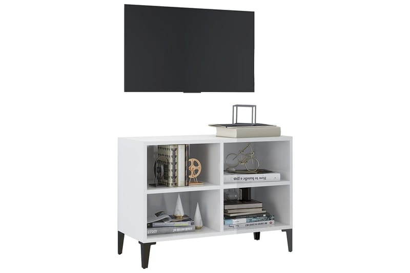 TV-bänk med metallben vit högglans 69,5x30x50 cm - Vit - Möbler - Vardagsrum - Tv-möbler & mediamöbler - Tv-bänkar