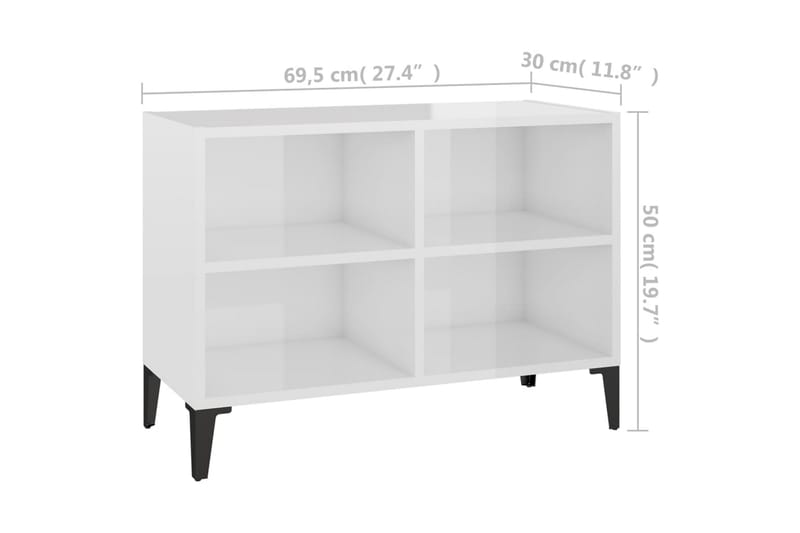 TV-bänk med metallben vit högglans 69,5x30x50 cm - Vit - Möbler - Vardagsrum - Tv-möbler & mediamöbler - Tv-bänkar