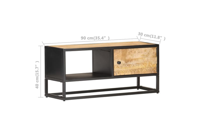 TV-bänk med snidad dörr 90x30x40 cm grovt mangoträ - Brun - Möbler - Vardagsrum - Tv-möbler & mediamöbler - Tv-bänkar
