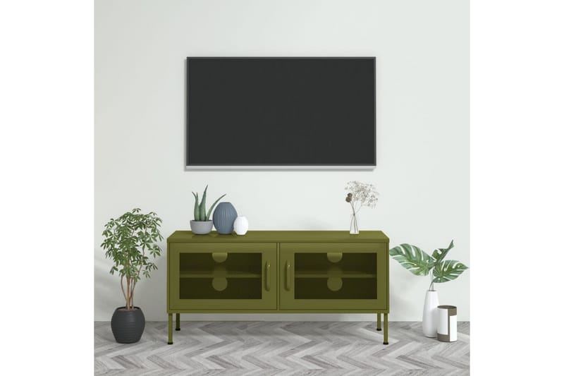 Tv-bänk olivgrön 105x35x50 cm stål - Grön - Möbler - Vardagsrum - Tv-möbler & mediamöbler - Tv-bänkar