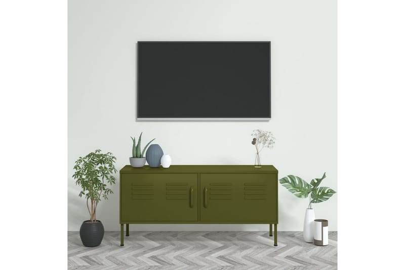 Tv-bänk olivgrön 105x35x50 cm stål - Grön - Tv-bänkar