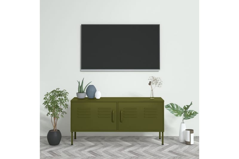 Tv-bänk olivgrön 105x35x50 cm stål - Grön - Möbler - Vardagsrum - Tv-möbler & mediamöbler - Tv-bänkar