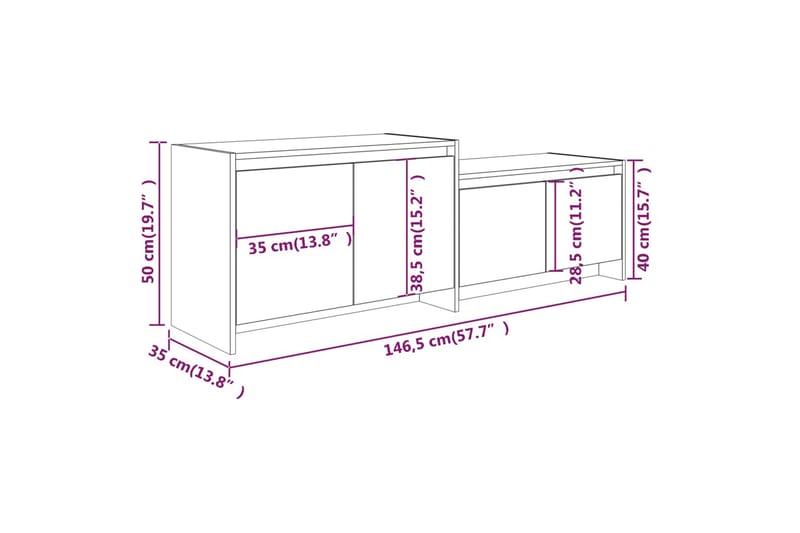 TV-bänk rökfärgad ek 146,5x35x50 cm spånskiva - Brun - Tv-bänkar