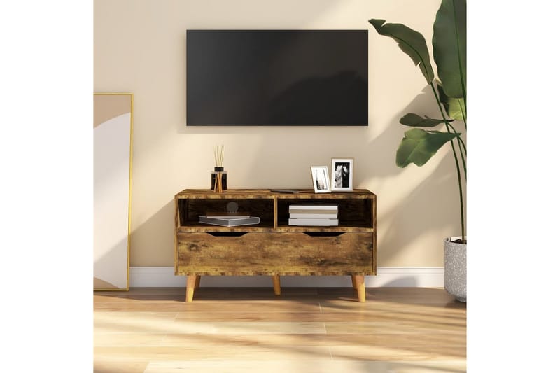 Tv-bänk rökt ek 90x40x48,5 cm spånskiva - Brun - Möbler - Vardagsrum - Tv-möbler & mediamöbler - Tv-bänkar