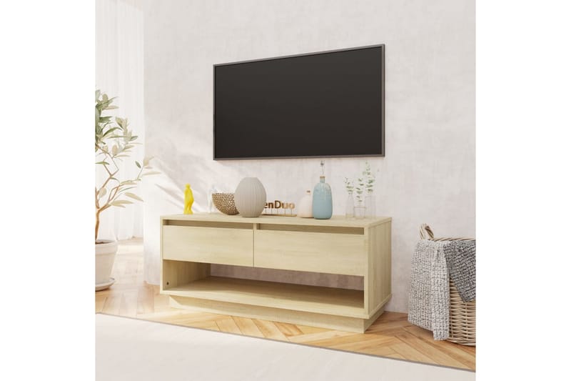 TV-bänk sonoma ek 102x41x44 cm spånskiva - Beige - Möbler - Vardagsrum - Tv-möbler & mediamöbler - Tv-bänkar