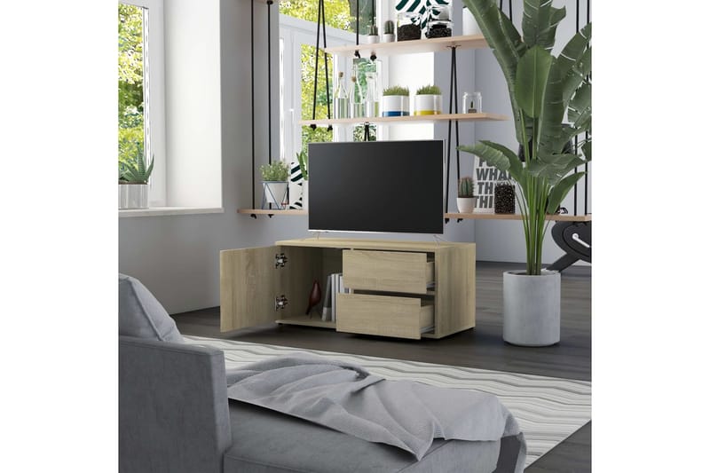 TV-bänk sonoma-ek 80x34x36 cm spånskiva - Brun - Möbler - Vardagsrum - Tv-möbler & mediamöbler - Tv-bänkar
