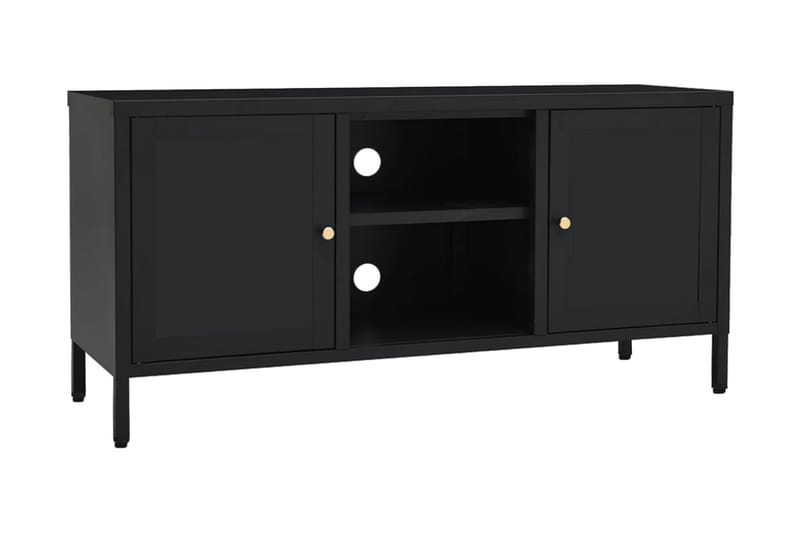 TV-bänk svart 105x35x52 cm stål och glas - Svart - Tv-bänkar
