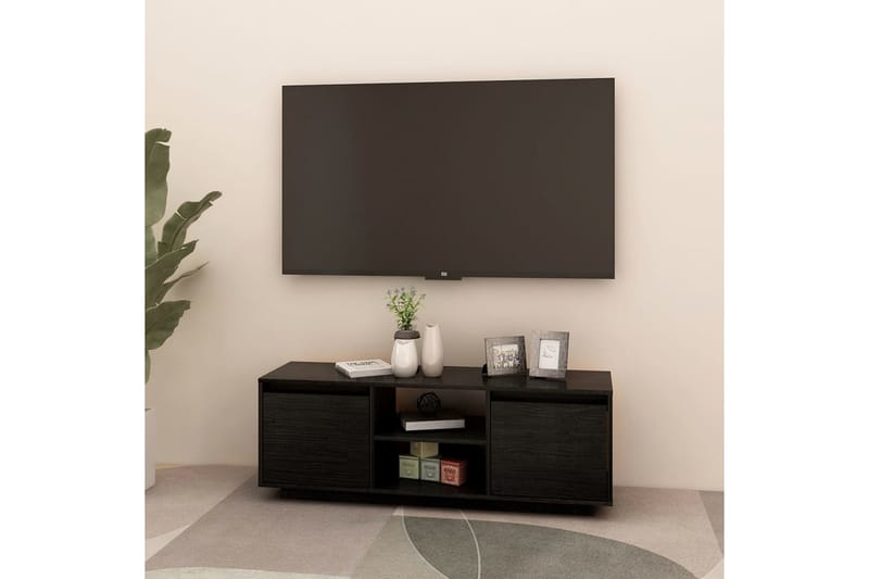 TV-bänk svart 110x30x40 cm massiv furu - Svart - Tv-bänkar