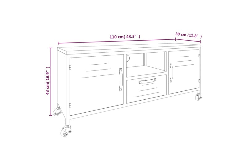 Tv-bänk svart 110x30x43 cm järn och massivt granträ - Svart - Tv-bänkar