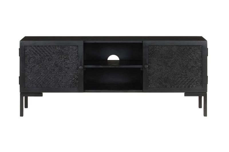 TV-bänk svart 115x30x46 cm massivt grovt mangoträ - Svart - Tv-bänkar