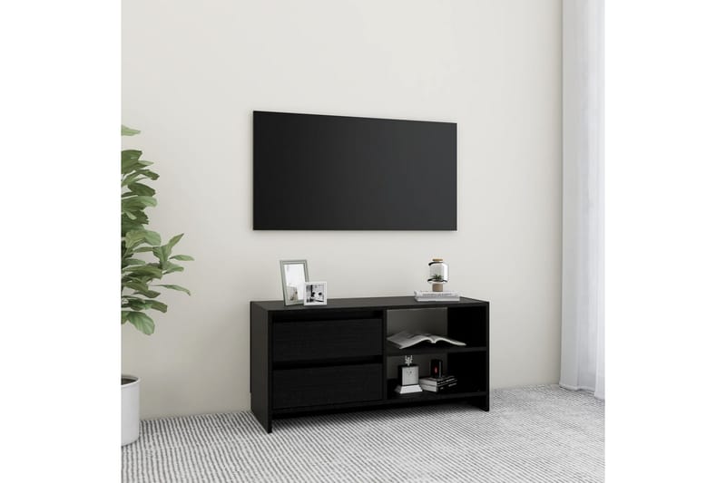 TV-bänk svart 80x31x39 cm massiv furu - Svart - Tv-bänkar