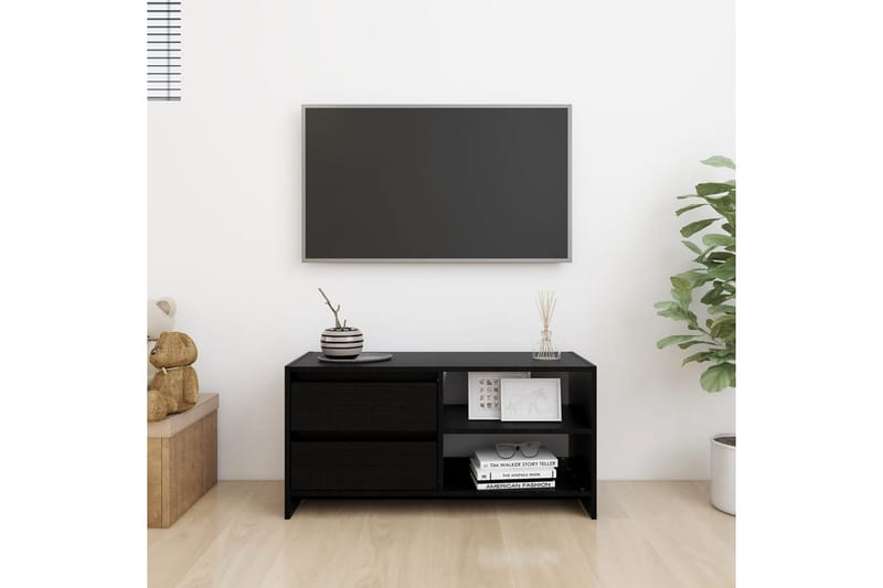 TV-bänk svart 80x31x39 cm massiv furu - Svart - Tv-bänkar
