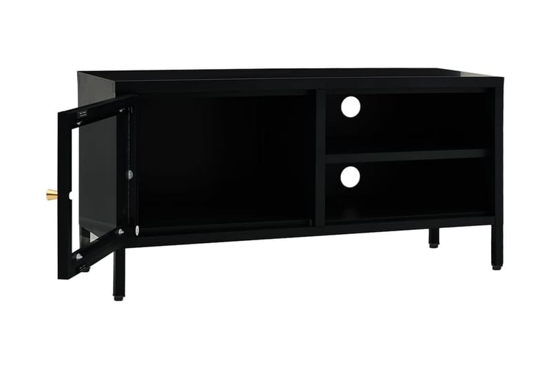 TV-bänk svart 90x30x44 cm stål och glas - Svart - Tv-bänkar
